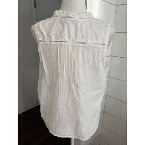 Faherty Shirt‎ Womens Large White Sleeveless Button Front Pintuck Organic Cotton - Picture 3 of 7